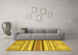 Machine Washable Oriental Yellow Modern Rug in a Living Room, wshabs2639yw