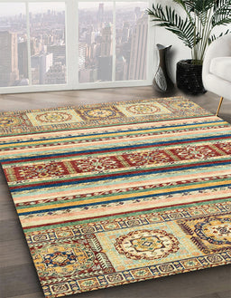 Machine Washable Abstract Brown Gold Rug in a Family Room, wshabs2639