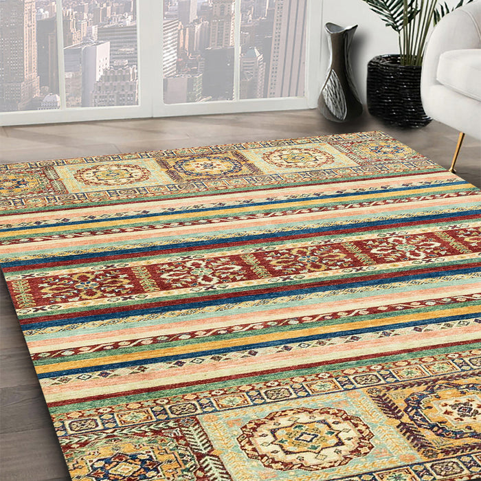 Machine Washable Abstract Brown Gold Rug in a Family Room, wshabs2639