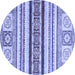 Round Machine Washable Oriental Blue Modern Rug, wshabs2639blu