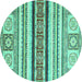 Round Machine Washable Oriental Turquoise Modern Area Rugs, wshabs2639turq