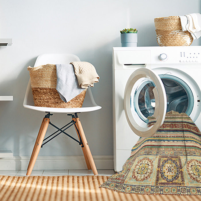 Machine Washable Abstract Brown Gold Rug in a Washing Machine, wshabs2639