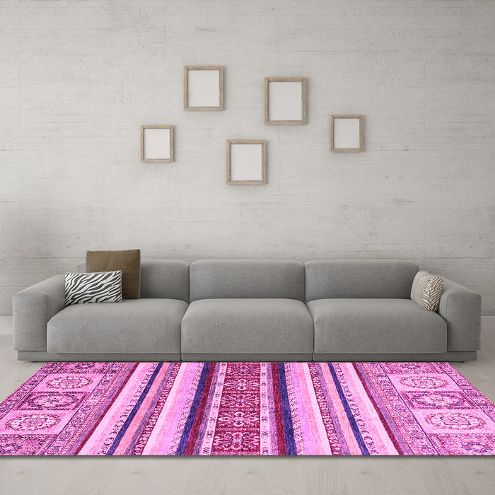 Machine Washable Oriental Pink Modern Rug in a Living Room, wshabs2639pnk