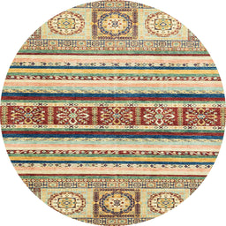 Round Abstract Brown Gold Oriental Rug, abs2639