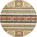 Round Abstract Brown Gold Oriental Rug, abs2639