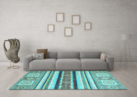 Machine Washable Oriental Light Blue Modern Rug, wshabs2639lblu