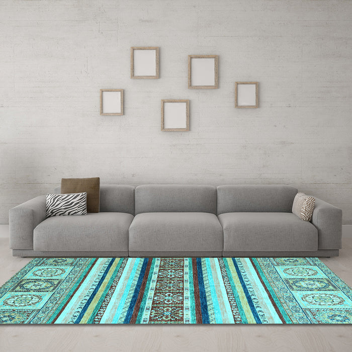 Machine Washable Oriental Light Blue Modern Rug in a Living Room, wshabs2639lblu