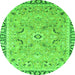 Round Machine Washable Oriental Green Modern Area Rugs, wshabs2640grn