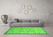 Machine Washable Oriental Green Modern Area Rugs in a Living Room,, wshabs2640grn