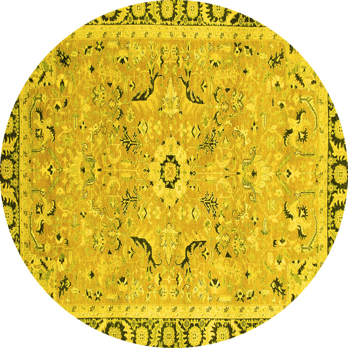 Round Machine Washable Oriental Yellow Modern Rug, wshabs2640yw