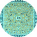 Round Machine Washable Oriental Light Blue Modern Rug, wshabs2640lblu