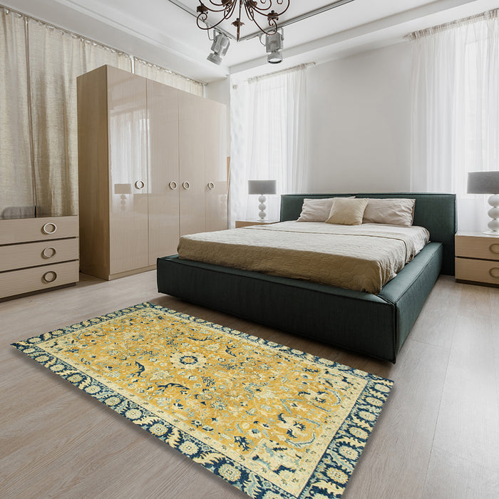 Abstract Brown Oriental Rug in a Bedroom, abs2640