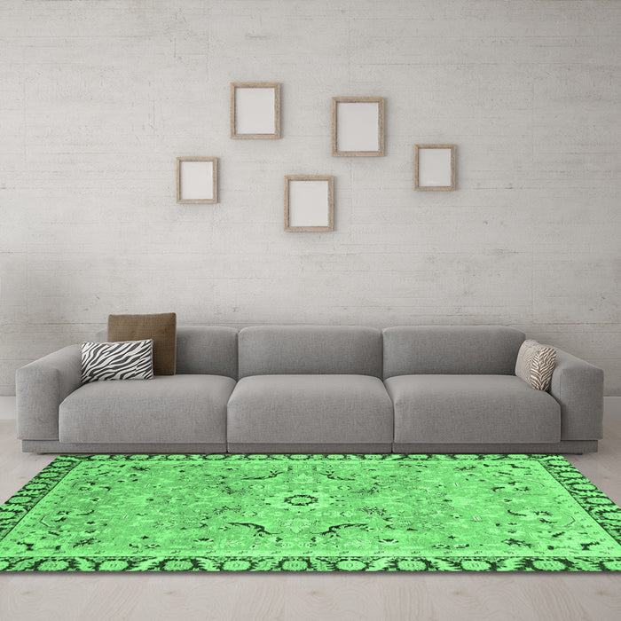 Machine Washable Oriental Emerald Green Modern Area Rugs in a Living Room,, wshabs2640emgrn