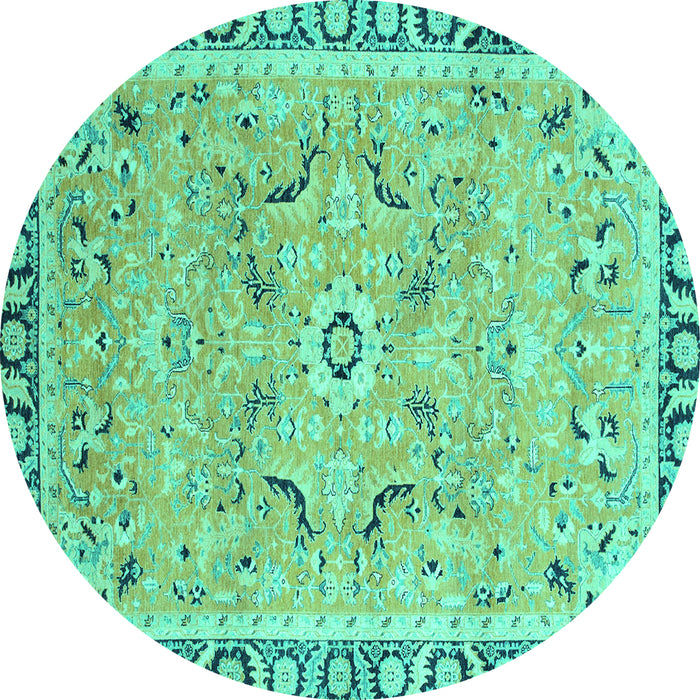 Round Machine Washable Oriental Turquoise Modern Area Rugs, wshabs2640turq