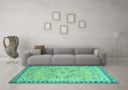 Machine Washable Oriental Turquoise Modern Area Rugs in a Living Room,, wshabs2640turq