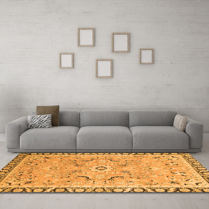Machine Washable Oriental Orange Modern Area Rugs in a Living Room, wshabs2640org