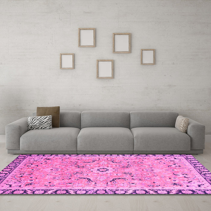 Machine Washable Oriental Pink Modern Rug in a Living Room, wshabs2640pnk