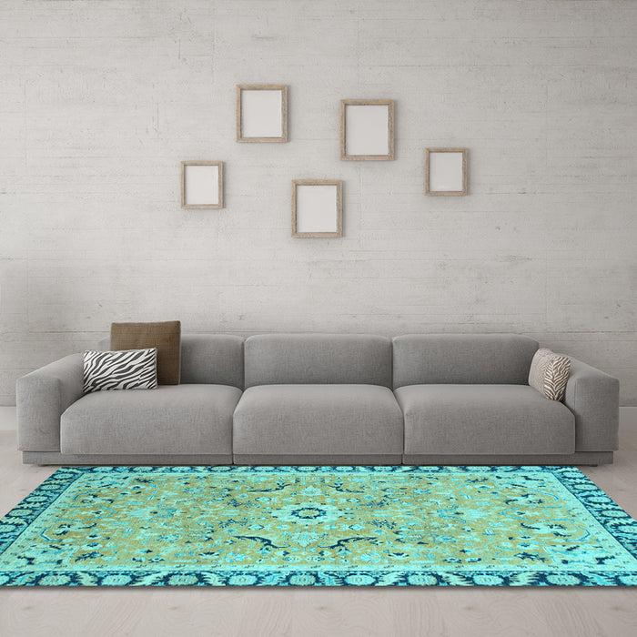 Machine Washable Oriental Light Blue Modern Rug in a Living Room, wshabs2640lblu