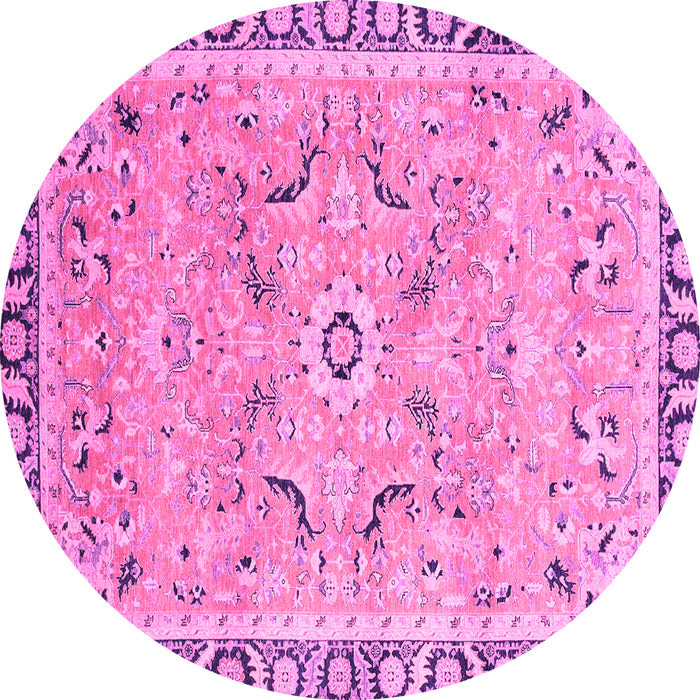 Round Machine Washable Oriental Pink Modern Rug, wshabs2640pnk