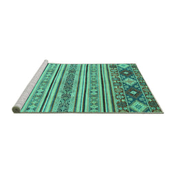 Sideview of Machine Washable Oriental Turquoise Modern Area Rugs, wshabs2641turq