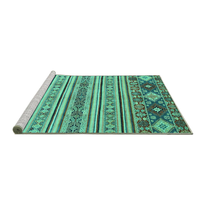 Sideview of Machine Washable Oriental Turquoise Modern Area Rugs, wshabs2641turq