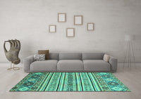 Machine Washable Oriental Turquoise Modern Rug, wshabs2641turq