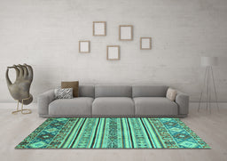 Machine Washable Oriental Turquoise Modern Area Rugs in a Living Room,, wshabs2641turq
