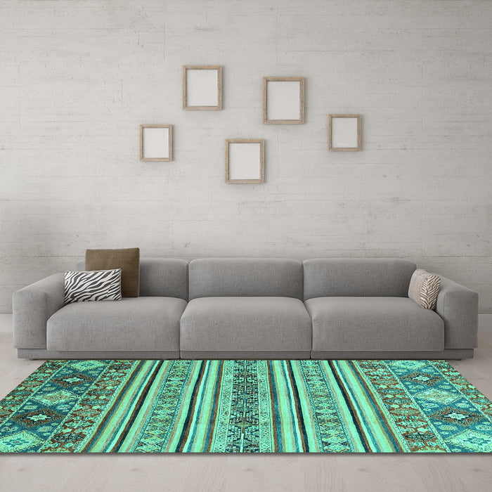 Machine Washable Oriental Turquoise Modern Area Rugs in a Living Room,, wshabs2641turq