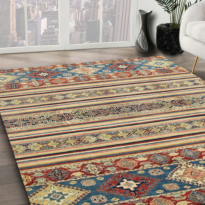 Abstract Chestnut Brown Oriental Rug in Family Room, abs2641