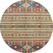 Round Machine Washable Abstract Chestnut Brown Rug, wshabs2641