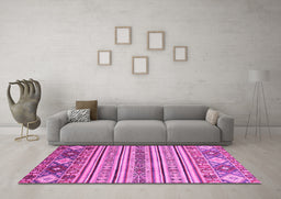 Machine Washable Oriental Pink Modern Rug in a Living Room, wshabs2641pnk