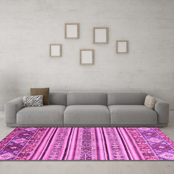 Machine Washable Oriental Pink Modern Rug in a Living Room, wshabs2641pnk
