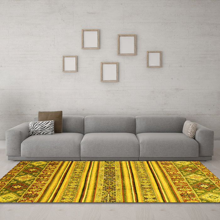 Machine Washable Oriental Yellow Modern Rug in a Living Room, wshabs2641yw