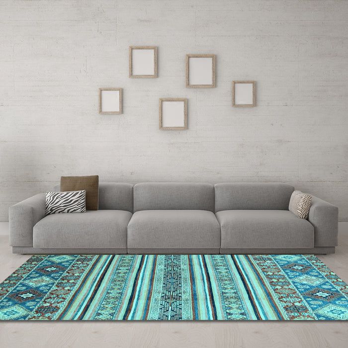 Machine Washable Oriental Light Blue Modern Rug in a Living Room, wshabs2641lblu