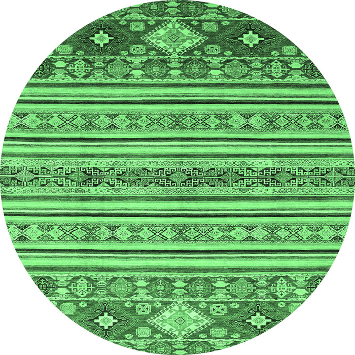 Round Machine Washable Oriental Emerald Green Modern Area Rugs, wshabs2641emgrn