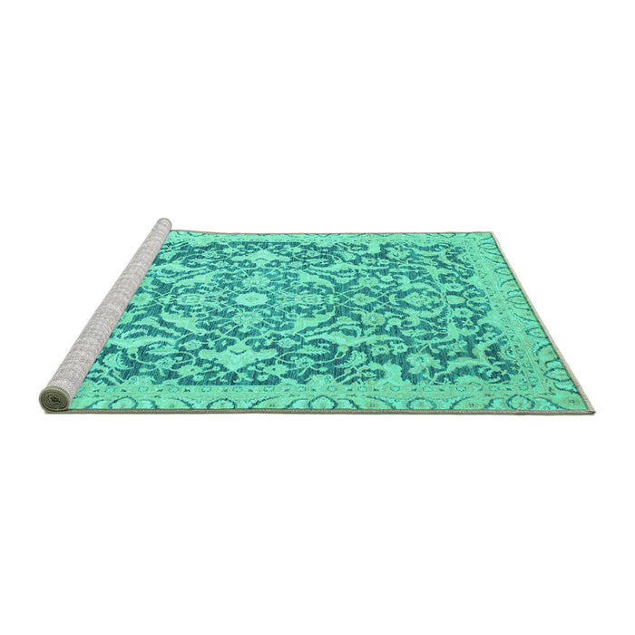 Sideview of Machine Washable Oriental Turquoise Modern Area Rugs, wshabs2642turq