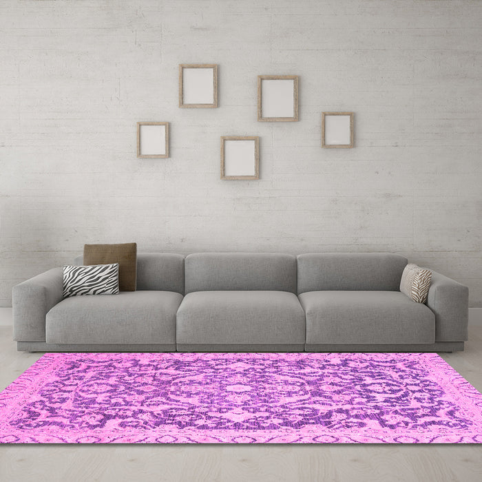 Machine Washable Oriental Pink Modern Rug in a Living Room, wshabs2642pnk