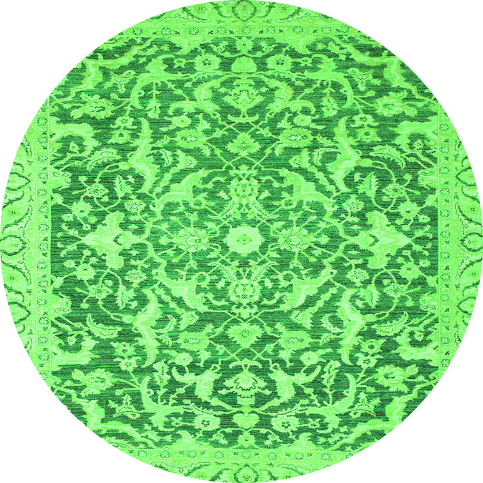 Round Machine Washable Oriental Green Modern Area Rugs, wshabs2642grn