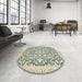 Round Machine Washable Abstract Brown Gold Rug in a Office, wshabs2642