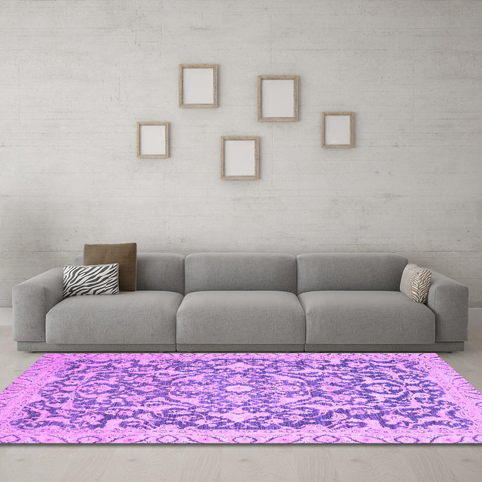 Machine Washable Oriental Purple Modern Area Rugs in a Living Room, wshabs2642pur
