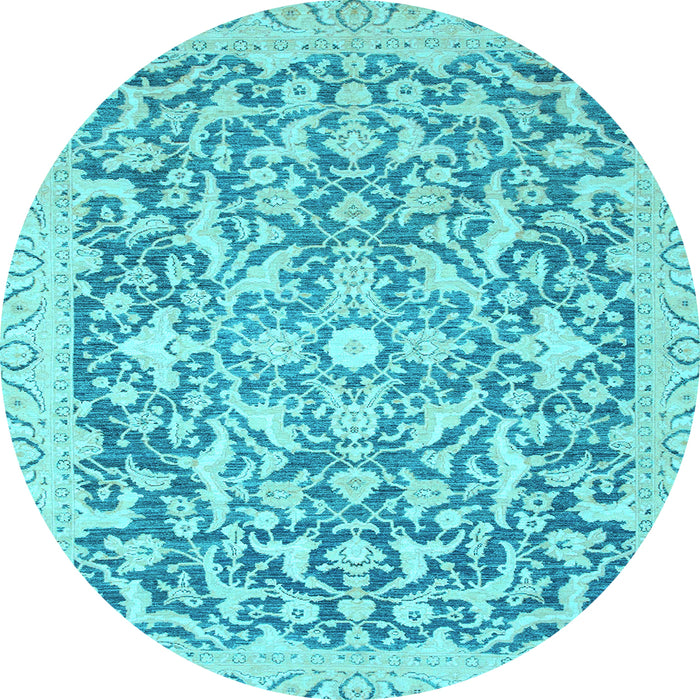 Round Machine Washable Oriental Light Blue Modern Rug, wshabs2642lblu