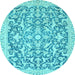 Round Machine Washable Oriental Light Blue Modern Rug, wshabs2642lblu