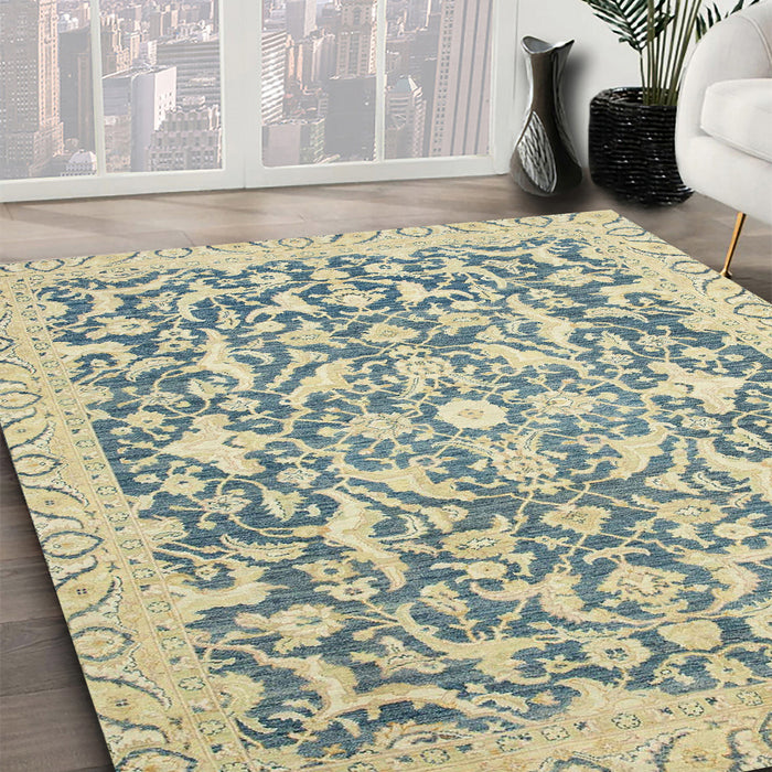 Abstract Brown Gold Oriental Rug in Family Room, abs2642