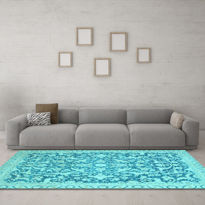 Machine Washable Oriental Light Blue Modern Rug in a Living Room, wshabs2642lblu