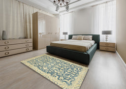 Abstract Brown Gold Oriental Rug in a Bedroom, abs2642