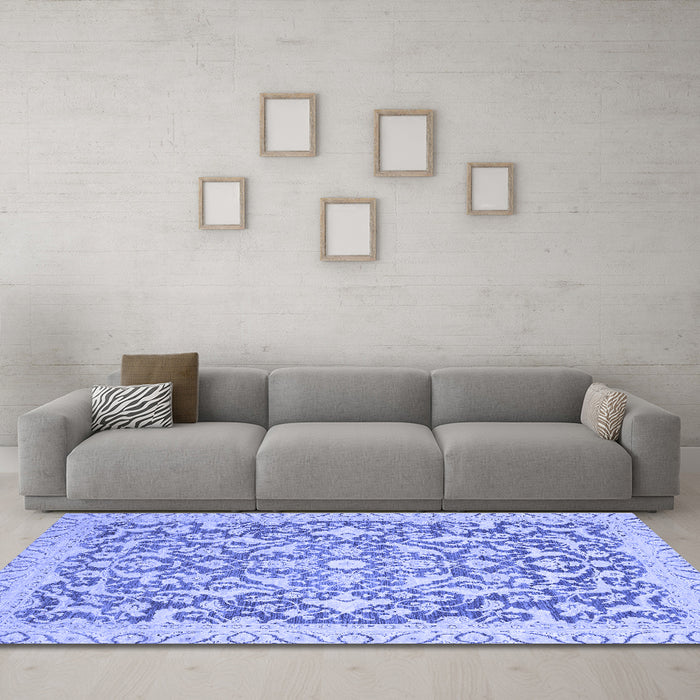 Machine Washable Oriental Blue Modern Rug in a Living Room, wshabs2642blu