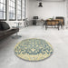 Round Abstract Brown Gold Oriental Rug in a Office, abs2642