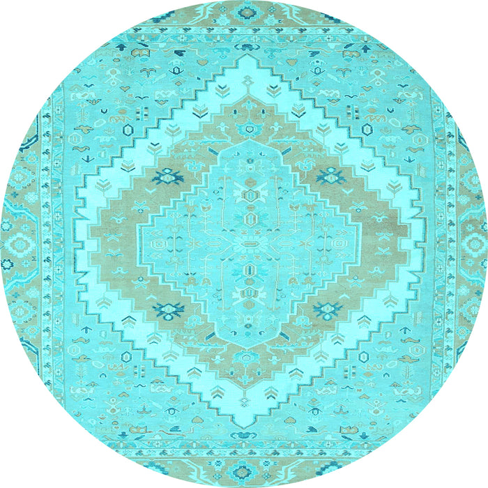 Round Machine Washable Oriental Light Blue Modern Rug, wshabs2643lblu