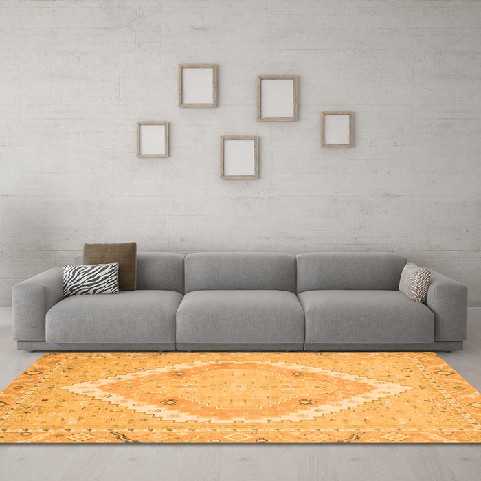 Machine Washable Oriental Orange Modern Area Rugs in a Living Room, wshabs2643org