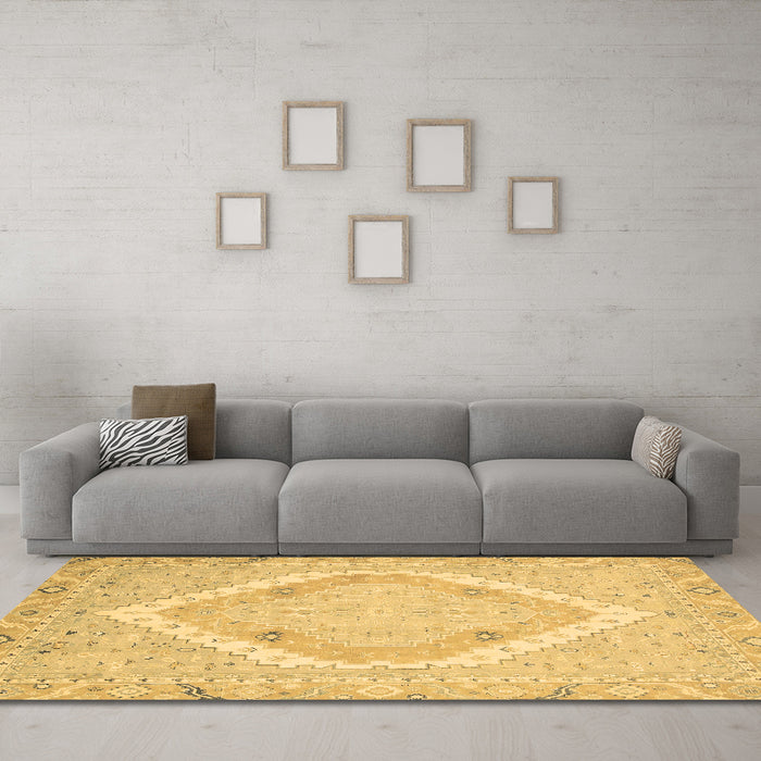 Machine Washable Oriental Brown Modern Rug in a Living Room,, wshabs2643brn